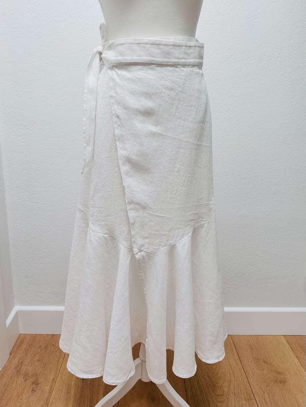 J. Crew White Linen Wrap Midi Skirt with Flounce Hem - Picture 2 of 10